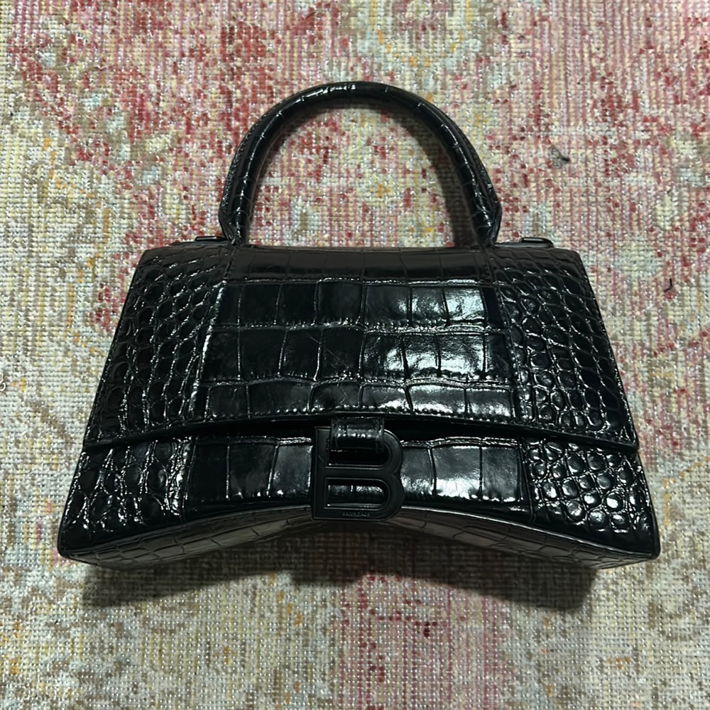 Balenciaga Medium Hourglass Bag in Black croc